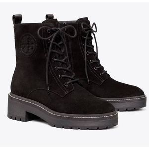 TORY BURCHBlack leather lace-up leather boots Size 8 NWT